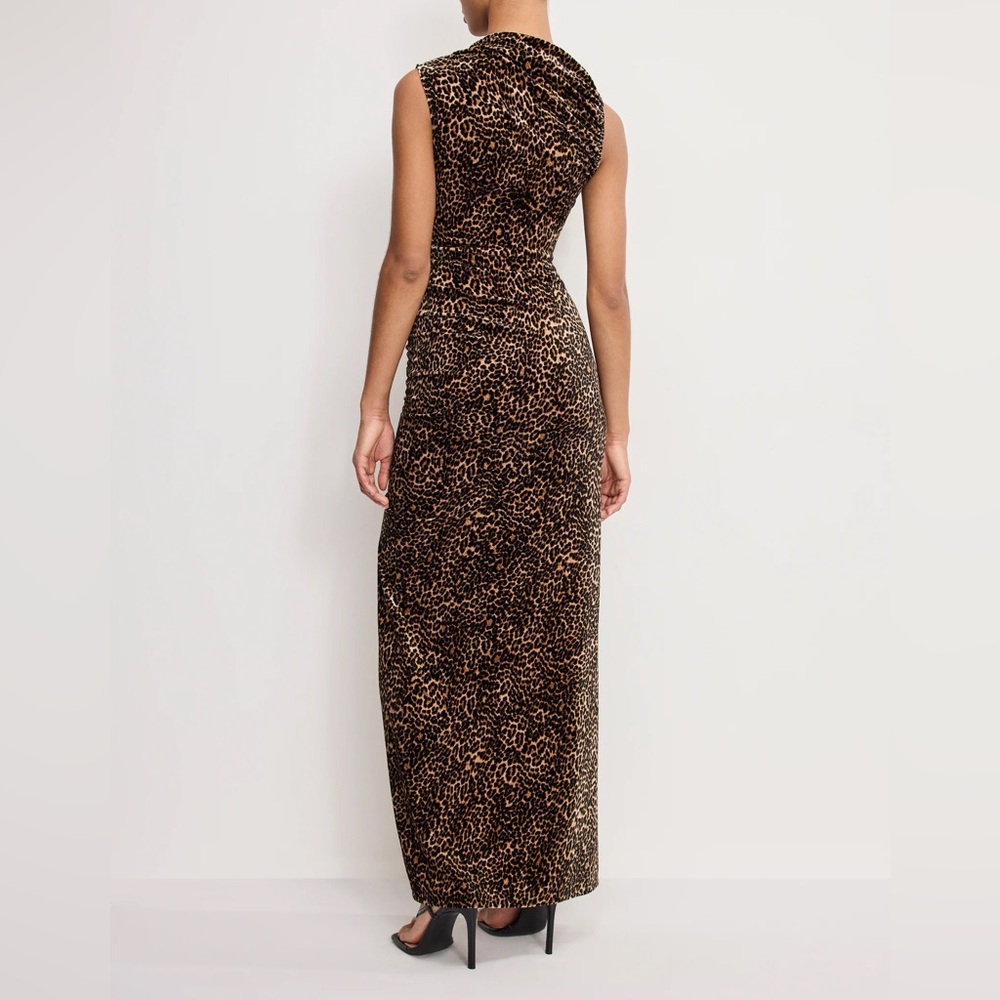 NWT Good American Formal Velvet High Neck Cheetah Leopard Print Maxi Dress XL - Picture 3 of 16